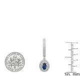 10K White Gold 6X4 MM Each Oval Blue Sapphire & Round Diamond Ladies Halo Dangling Drop Earrings