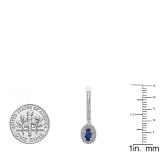 14K White Gold 6X4 MM Each Oval Blue Sapphire & Round Diamond Ladies Halo Dangling Drop Earrings