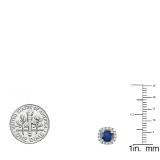 10K White Gold 6 MM Each Round Blue Sapphire & White Diamond Ladies Halo Style Stud Earrings