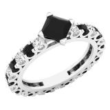 2.00 Carat (ctw) 14K White Gold Princess & Round Black & White Diamond Ladies Engagement Ring 2 CT