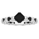 2.00 Carat (ctw) 14K White Gold Princess & Round Black & White Diamond Ladies Engagement Ring 2 CT
