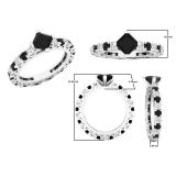 2.00 Carat (ctw) 14K White Gold Princess & Round Black & White Diamond Ladies Engagement Ring 2 CT