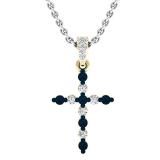 0.30 Carat (ctw) 10K Yellow Gold Round Blue & White Diamond Ladies Cross Pendant 1/3 CT