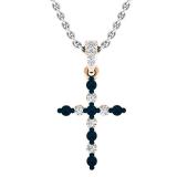 0.30 Carat (ctw) 14K Rose Gold Round Blue & White Diamond Ladies Cross Pendant 1/3 CT