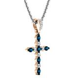 0.30 Carat (ctw) 14K Rose Gold Round Blue & White Diamond Ladies Cross Pendant 1/3 CT