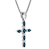 0.30 Carat (ctw) 14K White Gold Round Blue & White Diamond Ladies Cross Pendant 1/3 CT