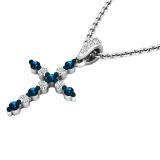 0.30 Carat (ctw) 14K White Gold Round Blue & White Diamond Ladies Cross Pendant 1/3 CT