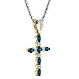 0.30 Carat (ctw) 14K Yellow Gold Round Blue & White Diamond Ladies Cross Pendant 1/3 CT