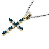 0.30 Carat (ctw) 14K Yellow Gold Round Blue & White Diamond Ladies Cross Pendant 1/3 CT