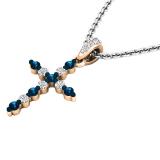 0.30 Carat (ctw) 18K Rose Gold Round Blue & White Diamond Ladies Cross Pendant 1/3 CT