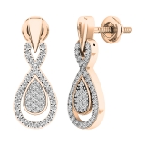 0.35 Carat (ctw) 10K Rose Gold Round White Diamond Ladies Dangling Drop Earrings 1/3 CT