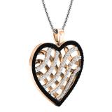 0.95 Carat (ctw) 10K Rose Gold Round Black & White Diamond Ladies Heart Pendant 1 CT