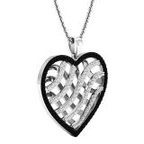 0.95 Carat (ctw) 10K White Gold Round Black & White Diamond Ladies Heart Pendant 1 CT