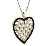 0.95 Carat (ctw) 10K Yellow Gold Round Black & White Diamond Ladies Heart Pendant 1 CT