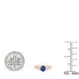 10K Rose Gold 5 MM Round Blue Sapphire White Sapphire & Diamond Ladies 3 Stone Engagement Ring
