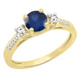10K Yellow Gold 5 MM Round Blue Sapphire White Sapphire & Diamond Ladies 3 Stone Engagement Ring