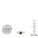 10K Yellow Gold 5 MM Round Blue Sapphire White Sapphire & Diamond Ladies 3 Stone Engagement Ring