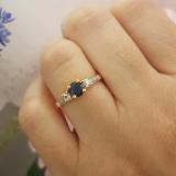 10K Yellow Gold 5 MM Round Blue Sapphire White Sapphire & Diamond Ladies 3 Stone Engagement Ring