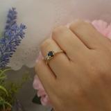 10K Yellow Gold 5 MM Round Blue Sapphire White Sapphire & Diamond Ladies 3 Stone Engagement Ring