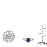 10K Rose Gold 7 MM Round Blue Sapphire White Sapphire & Diamond Ladies 3 Stone Engagement Ring