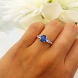 10K Rose Gold 7 MM Round Blue Sapphire White Sapphire & Diamond Ladies 3 Stone Engagement Ring