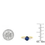 10K Yellow Gold 7 MM Round Blue Sapphire White Sapphire & Diamond Ladies 3 Stone Engagement Ring