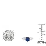 14K White Gold 7 MM Round Blue Sapphire White Sapphire & Diamond Ladies 3 Stone Engagement Ring