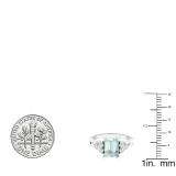 Sterling Silver 8X6 MM Emerald Cut Aquamarine & Round White Sapphire Ladies Halo Engagement Ring