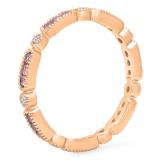 10K Rose Gold Round Pink Sapphire & White Diamond Ladies Vintage Wedding Eternity Stackable Band