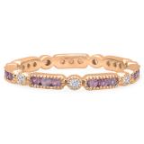 10K Rose Gold Round Pink Sapphire & White Diamond Ladies Vintage Wedding Eternity Stackable Band
