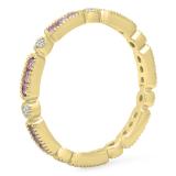 10K Yellow Gold Round Pink Sapphire & White Diamond Ladies Vintage Wedding Eternity Stackable Band