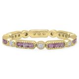10K Yellow Gold Round Pink Sapphire & White Diamond Ladies Vintage Wedding Eternity Stackable Band