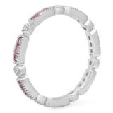 14K White Gold Round Pink Sapphire & White Diamond Ladies Vintage Wedding Eternity Stackable Band