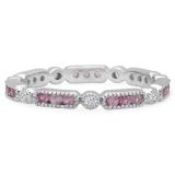 14K White Gold Round Pink Sapphire & White Diamond Ladies Vintage Wedding Eternity Stackable Band