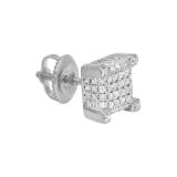 Round White Diamond Dice Shaped Hip Hop Stud Earring (1 Pc Only) for Men (0.13 ctw, Color I-J, Clarity I2-I3) in 10K White Gold in Screw Back