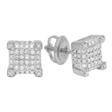 0.25 Carat (ctw) 14K White Gold Round Diamond Dice Shaped Hip Hop Mens Stud Earrings 1/4 CT