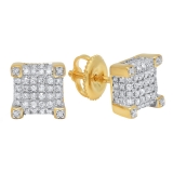 0.25 Carat (ctw) 14K Yellow Gold Round Diamond Dice Shaped Hip Hop Mens Stud Earrings 1/4 CT