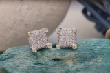 0.25 Carat (ctw) 14K Yellow Gold Round Diamond Dice Shaped Hip Hop Mens Stud Earrings 1/4 CT