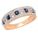 10K Rose Gold Round Blue Sapphire & White Diamond Ladies Anniversary Wedding Band