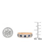10K Rose Gold Round Blue Sapphire & White Diamond Ladies Anniversary Wedding Band