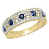 10K Yellow Gold Round Blue Sapphire & White Diamond Ladies Anniversary Wedding Band