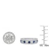 18K White Gold Round Blue Sapphire & White Diamond Ladies Anniversary Wedding Band