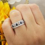 18K White Gold Round Blue Sapphire & White Diamond Ladies Anniversary Wedding Band