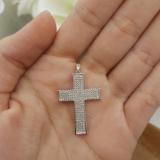 0.45 Carat (ctw) 18K White Gold Round Diamond Men's Cross Pendant 1/2 CT (Silver Chain Included)