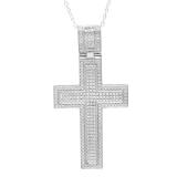 0.82 Carat (ctw) 10K White Gold Round Diamond Men's Cross Pendant 3/4 CT (Silver Chain Included)