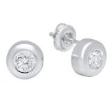 1.00 Carat (ctw) 18K White Gold Round White Diamond Ladies Solitaire Stud Earrings 1 CT