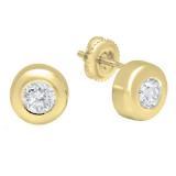 1.00 Carat (ctw) 18K Yellow Gold Round White Diamond Ladies Solitaire Stud Earrings 1 CT