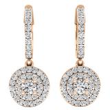 1.00 Carat (ctw) 14K Rose Gold Round White Diamond Ladies Halo Style Dangling Earrings 1 CT