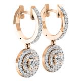 1.00 Carat (ctw) 14K Rose Gold Round White Diamond Ladies Halo Style Dangling Earrings 1 CT