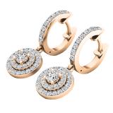 1.00 Carat (ctw) 14K Rose Gold Round White Diamond Ladies Halo Style Dangling Earrings 1 CT